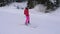 Movement Woman Skiing Down The Ski Slope In The Mountain Among Pine Forest