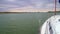 Movement on yacht on pond. autumn landscape on river. windless weather