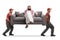 Mover carrying a sofa with a saudi arab man seated on the sofa