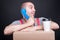 Mover guy talking on phone having coffee
