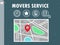 Movers service. Illustration of map and location symbol on background