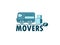 Movers service. Illustration of truck and boxes on background