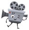 Movie camera character with winking face. Cartoon mascot