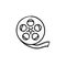 Movie camera reel hand drawn outline doodle icon.