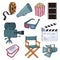 Movie and cinema items set of hand drawn sketch vector illustration isolated.