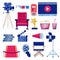 Movie and cinema theater vector flat icons set. Video and film production design elements. Multimedia maker equipment