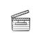 Movie clapboard hand drawn outline doodle icon.