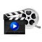 Movie clapboard and reel of film