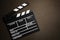 Movie clapper cinema board or Slate film.Clapperboard for filmmaking and video production to assist in synchronizing of picture ,