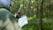 Movie clapper in forest. Clapperboard in forest. Film shooting in forest areas