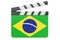 Movie clapperboard with Brazilian flag, film industry concept. 3D rendering