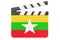Movie clapperboard with Burmese flag, film industry concept. 3D rendering