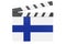 Movie clapperboard with Finnish flag, film industry concept. 3D rendering