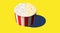 Movie delicious popcorn paper bucket icon. Food container with red and white stripes. Vector isometric illustration