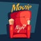 Movie night. Home cinema watching. Cartoon vector illustration