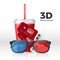 Movie set - 3D glasses tickets and cup of drink. Web banner or poster. Vector illustration