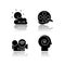 Movies and TV genres drop shadow black glyph icons set. Children cartoons, documentary, arthouse and philosophical films