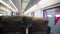 Moving aeroexpress inside view. Airport train window. Traveling metro city speed