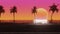 Moving along the ocean side of the road with coconut palm trees in sunshine. 3d Synthwave animated background. Seamless