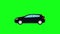 Moving automobile car animation on green screen chroma key, flat design element