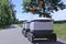 moving delivery robots on the road. Cyber-couriers are cruising the sidewalks in Estonia. Copy space for design. Modern