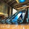 Moving escalators in lobby at night