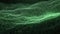 Moving flow green color particles flashing micro units grainy sands on space background, abstract animation neon