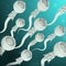 Moving group of mechanical sperm on mint color background. 3d rendering. Art concept. High-quality