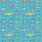 Moving houses on cars seamless pattern background