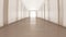 Moving Through the Light Corridor with Many Opening and Closing Doors to the Bright White Exit. Business and Technology
