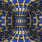 Moving patterned torus of blue yellow decorative stripes. Vector hypnotic optical illusion illustration