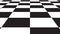 Moving seamless background chessboard pattern in perspective, black and white geometric design.