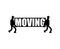 Moving service logo Delivery sign. Two Movers. Porters carry symbol. Loader mover man holding.