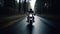 A moving shot of a motorcycle speeding down a long empty road created with Generative AI