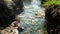 Moving shot of volcanic hot springs flowing through natural rock with steam at Fang Hot Springs, Chiang Mai, Thailand.