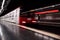 Moving subway train at metro station. Blurred metro in movement