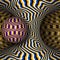 Moving torus of colorful sinuous striped pattern with sphere. Vector hypnotic optical illusion illustration