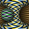 Moving torus of colorful zigzag striped pattern with sphere. Vector hypnotic optical illusion illustration