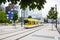 Moving tram in front of the European Central Bank