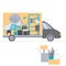 Moving truck and cardboard boxes. Relocation. Vector illustration.