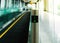 Moving walkway shown signage lighting screen, journey and traveler concept, selective focus.