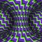 Moving zigzag patterned torus of purple green stripes. Vector hypnotic optical illusion illustration