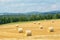 Mowed cornfield with straw bales