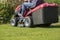 Mowing the lawn with tractor