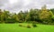 A mown green lawn in the gardens area of Crathes Castle, Scotland