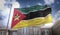 Mozambique Flag 3D Rendering on Blue Sky Building Background