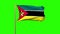 Mozambique flag waving in the wind. Green screen