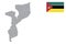 Mozambique map with flag.