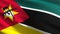 Mozambique national flag blowing in the wind isolated. Official patriotic abstract design. 3D rendering illustration of waving