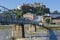 Mozart bridge (Mozartsteg) and Salzach river in Salzburg, Austria